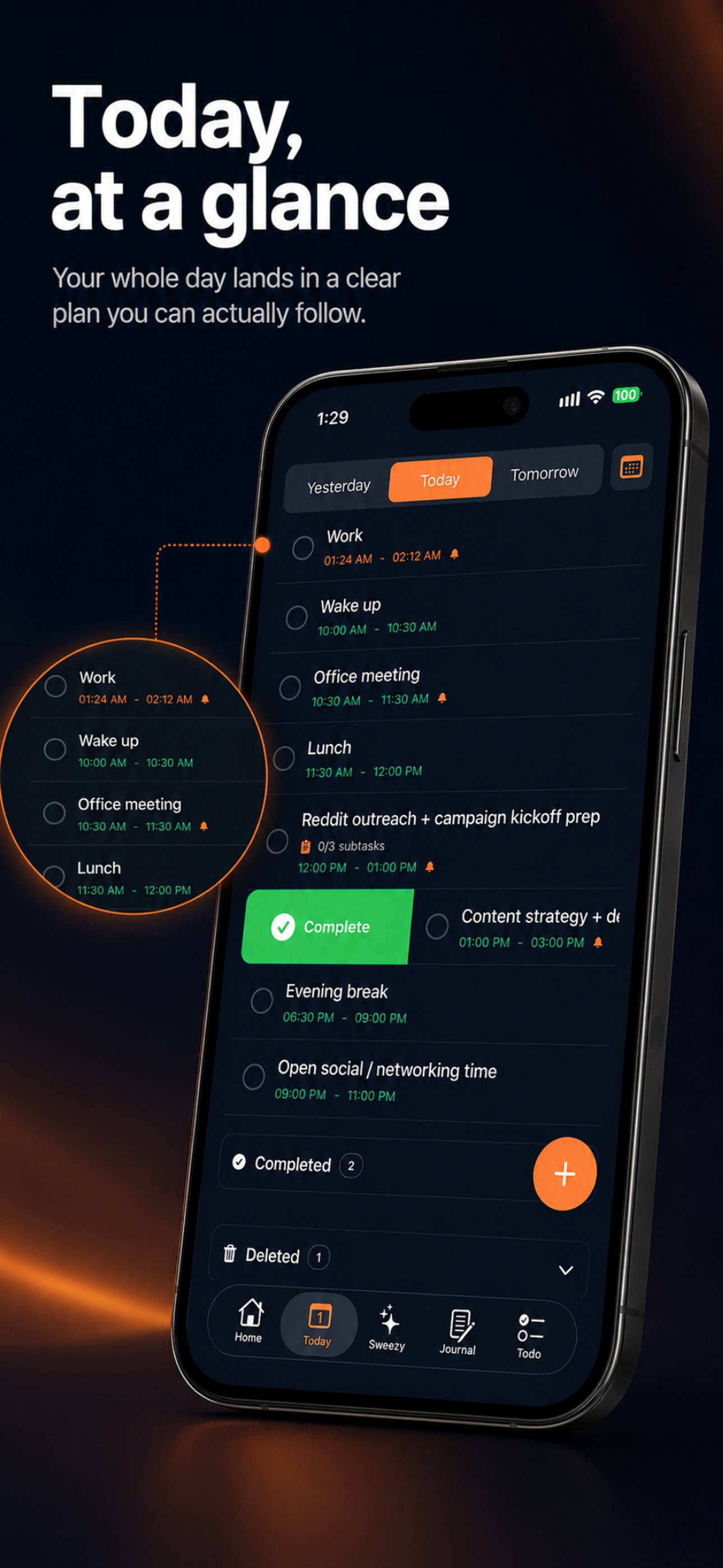 Sweezy daily plan screen